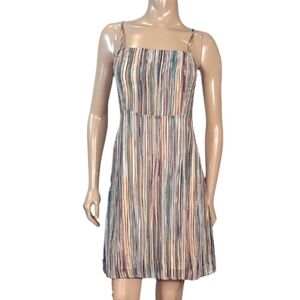 Vernacular Striped Multicolor Spaghetti Strap Dress A-line Summer Sundress Small